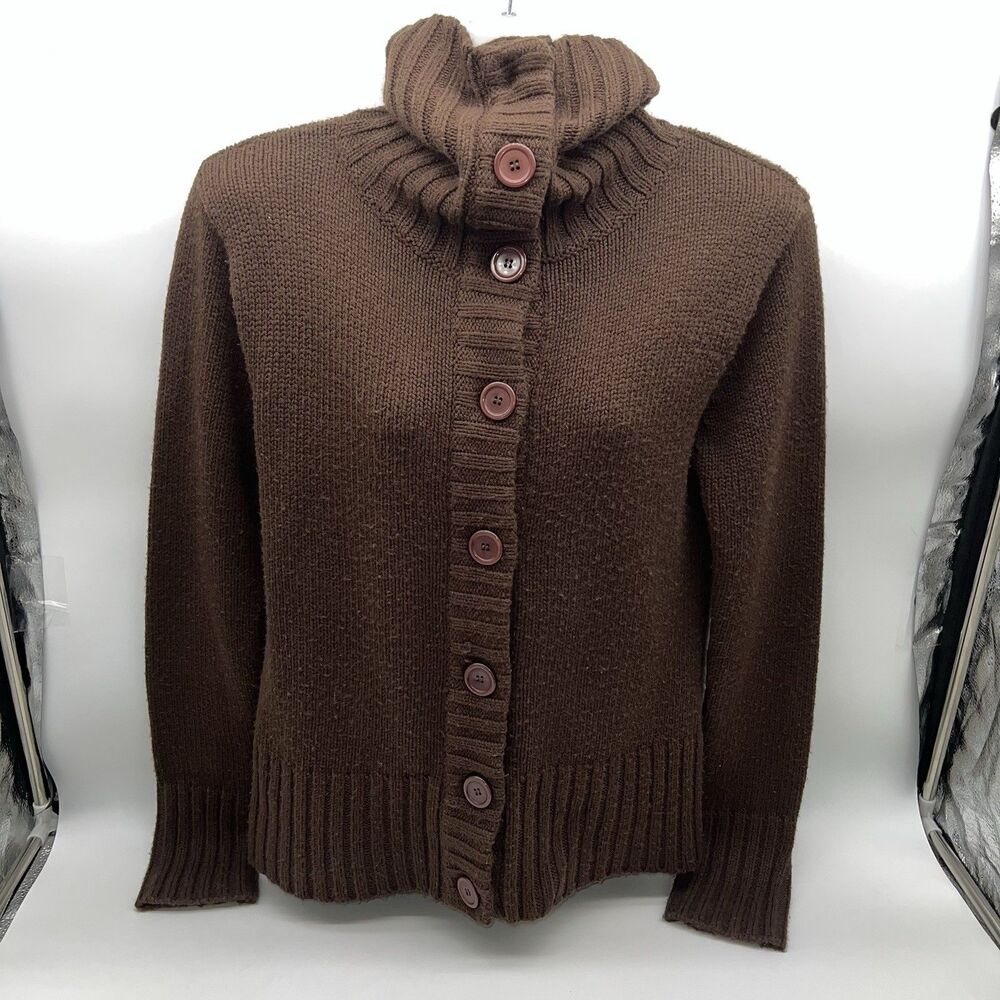 Ashley by 25 International Women's Brown Turtleneck Cardigan Knit Sweater-Size M